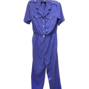 Vintage 70s 80s Saint Germain Paris purple periwinkle short sleeve jumpsuit